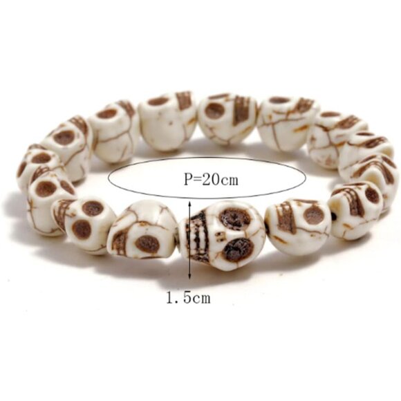 Stylish White & Turquoise Skull Bracelet - Fashionable Gothic Gift for Friends - Picture 5 of 6